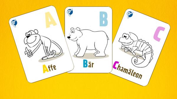In der Bastelvorlage findest du Spielkarten mit Tieren von A bis Z.  | Rechte: KiKA