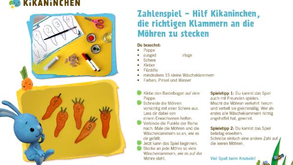 Bastelbogen von einem Zahlenpsiel mit Kikaninchen, mit einer Schritt-für-Schritt-Anleitung zum selber basteln. | Rechte: KiKA
